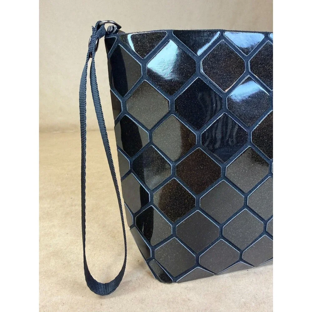 Emilio Pepe Italy Black Geometric Mosaic Clutch Purse Mod Cocktail Evening Retro